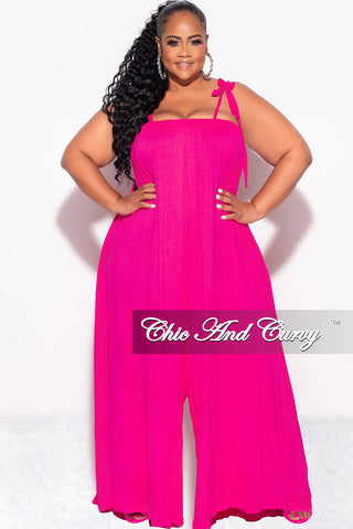 Final Sale Plus Size Oversized Jumpsuit with Self Tie Straps in Fuchsia