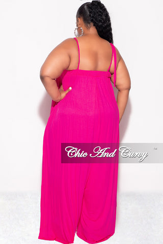 Final Sale Plus Size Oversized Jumpsuit with Self Tie Straps in Fuchsia