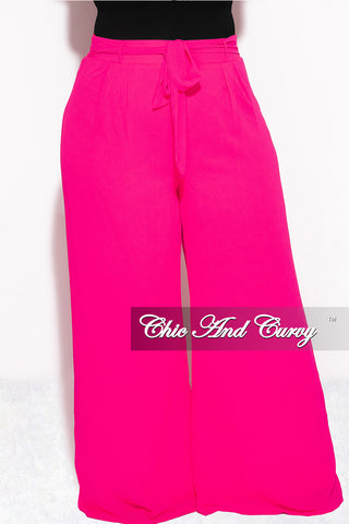 Final Sale Plus Size Chiffon Palazzo Pants in Fuchsia