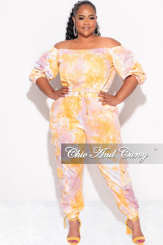 Final Sale Plus Size 2pc Off the Shoulder Crop Top & Cargo Pants in Pink & Orange