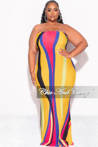 Final Sale Plus Size Strapless Mermaid Maxi Dress in Mustard Fuchsia Purple Neon Royal Blue and Black