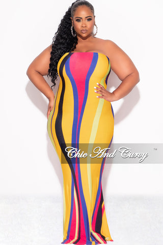 Final Sale Plus Size Strapless Mermaid Maxi Dress in Mustard Fuchsia Purple Neon Royal Blue and Black