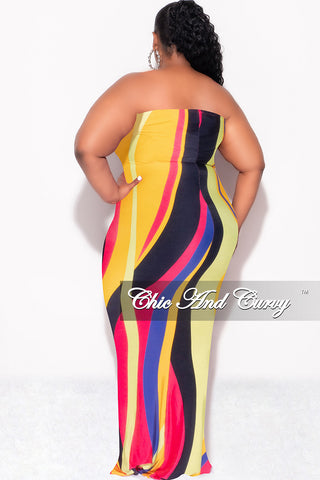 Final Sale Plus Size Strapless Mermaid Maxi Dress in Mustard Fuchsia Purple Neon Royal Blue and Black