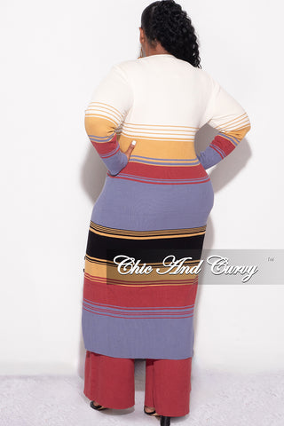 Final Sale Plus Size Ribbed 2pc Button Up Top and Pant Set in Multi Color Stripe Print