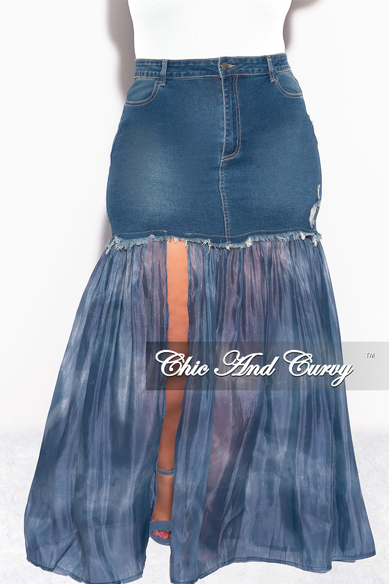 Final Sale Plus Size Denim Skirt with Tulle Layered Bottom in Blue