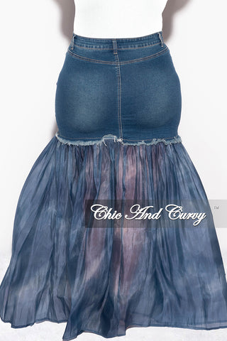 Final Sale Plus Size Denim Skirt with Tulle Layered Bottom in Blue