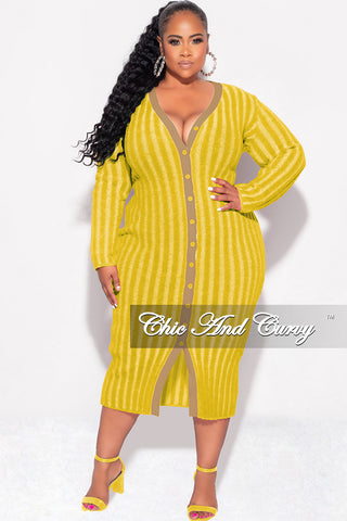 Final Sale Plus Size Collar Button Up Midi Dress in Mustard