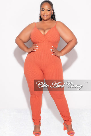 Final Sale Plus Size 2-Piece Ribbed Duster & Spaghetti Strap Jumpsuit Set in Orange