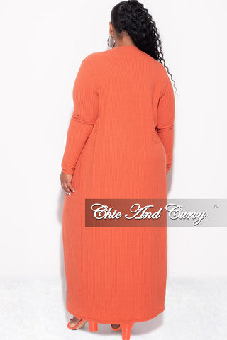 Final Sale Plus Size 2-Piece Ribbed Duster & Spaghetti Strap Jumpsuit Set in Orange