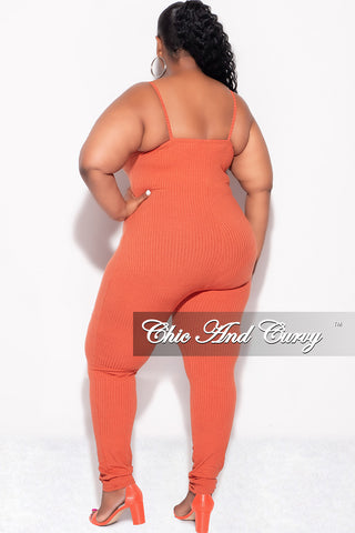 Final Sale Plus Size 2-Piece Ribbed Duster & Spaghetti Strap Jumpsuit Set in Orange