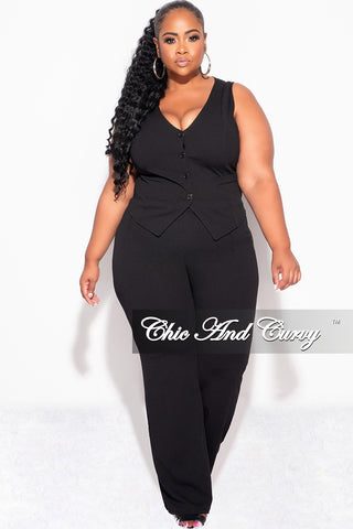 Final Sale Plus Size 2pc Sleeveless Blazer Vest and Pants Set in Black