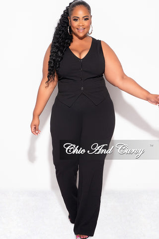 Final Sale Plus Size 2pc Sleeveless Blazer Vest and Pants Set in Black