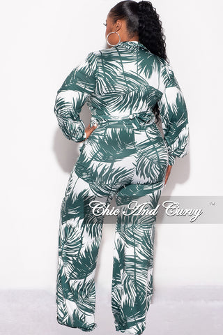 Final Sale Plus Size 2pc Crop Top & Palazzo Pant Set in Green Palm Print