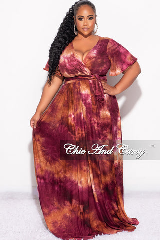 Final Sale Plus Size 2pc Cropped Tie Top and Skirt Set in Burgundy & Orange Tie Summer