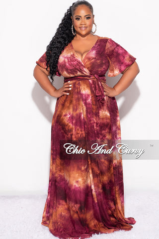 Final Sale Plus Size 2pc Cropped Tie Top and Skirt Set in Burgundy & Orange Tie Summer