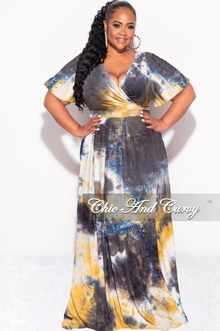 Final Sale Plus Size 2pc Cropped Tie Top and Skirt Set in Navy & Mustard Tie Summer