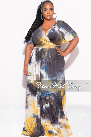 Final Sale Plus Size 2pc Cropped Tie Top and Skirt Set in Navy & Mustard Tie Summer