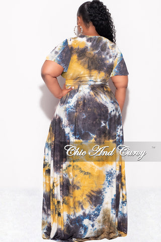 Final Sale Plus Size 2pc Cropped Tie Top and Skirt Set in Navy & Mustard Tie Summer