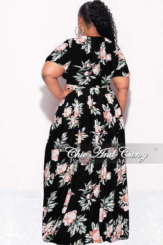 Final Sale Plus Size 2pc Cropped Tie Top and Skirt Set in Black Floral Print