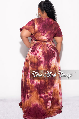 Final Sale Plus Size 2pc Cropped Tie Top and Skirt Set in Burgundy & Orange Tie Summer