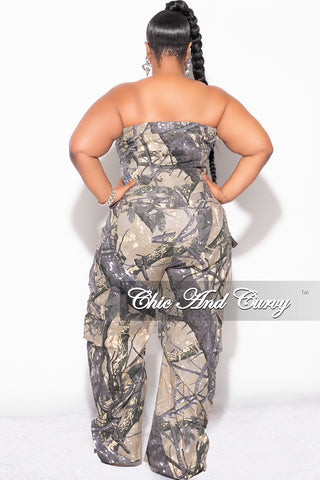 Final Sale Plus Size Cargo Jumpsuit in Brown and Grey