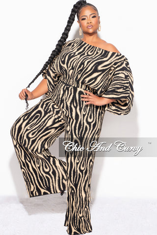 Final Size 2pc Pleated Off the Shoulder Top and Pants Set in Black and Tan