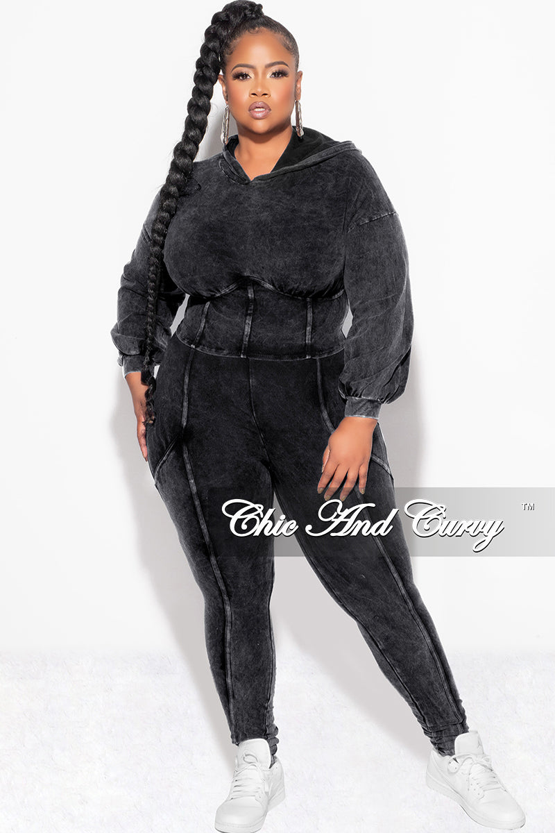 Final Sale Plus Size 2pc Hooded Top and Set in Black