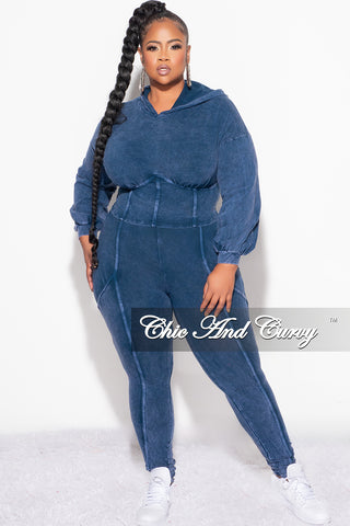 Final Sale Plus Size 2pc Hooded Top and Set in Navy