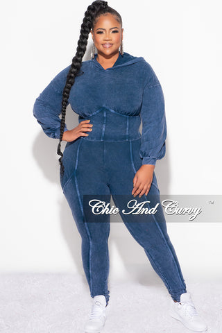 Final Sale Plus Size 2pc Hooded Top and Set in Navy