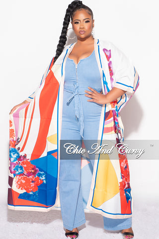 Final Sale Plus Size Caftan in White Multi Color Floral Print