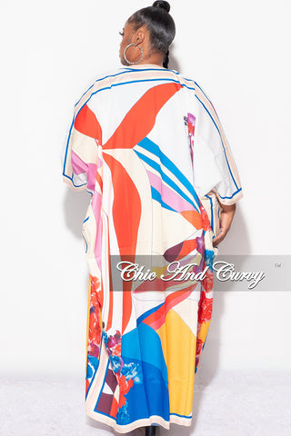 Final Sale Plus Size Caftan in White Multi Color Floral Print