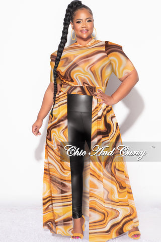 Final Sale Plus Size Mesh Top with Train in Brown Yellow and Orange