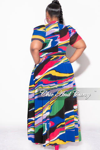 Final Sale Plus Size Mesh Top with Train in Royal Blue Multi Color Print