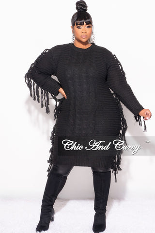 Final Sale Plus Size Fringe Sweater Dress in Black