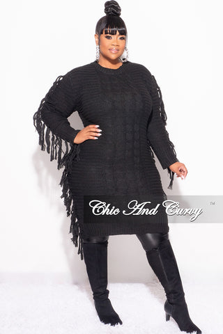 Final Sale Plus Size Fringe Sweater Dress in Black