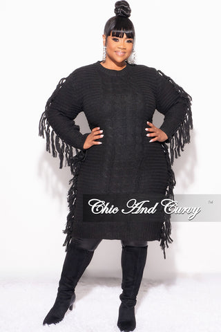 Final Sale Plus Size Fringe Sweater Dress in Black