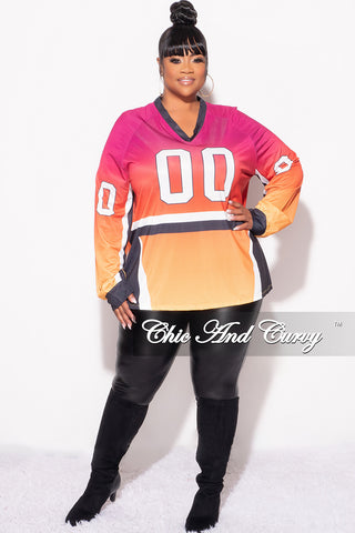 Final Sale Plus Size Jersey Top in Fuchsia Orange Black and Yellow