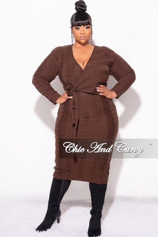 Final Sale Plus Size Faux Wrap Sweater Dress in Brown – Chic And Curvy