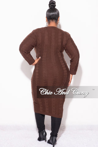 Final Sale Plus Size Faux Wrap Sweater Dress in Brown