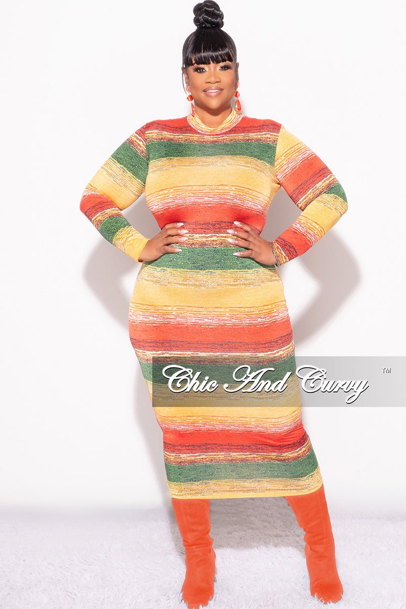 Final Sale Plus Size Reversible Long Sleeve BodyCon Dress in Green & Yellow Print