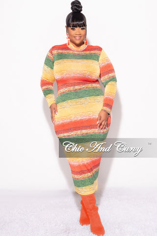 Final Sale Plus Size Reversible Long Sleeve BodyCon Dress in Green & Yellow Print