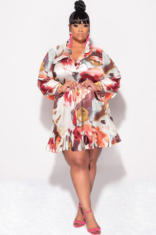 Final Sale Plus Size Satin Collar Baby Doll Dress in Multi Color Print