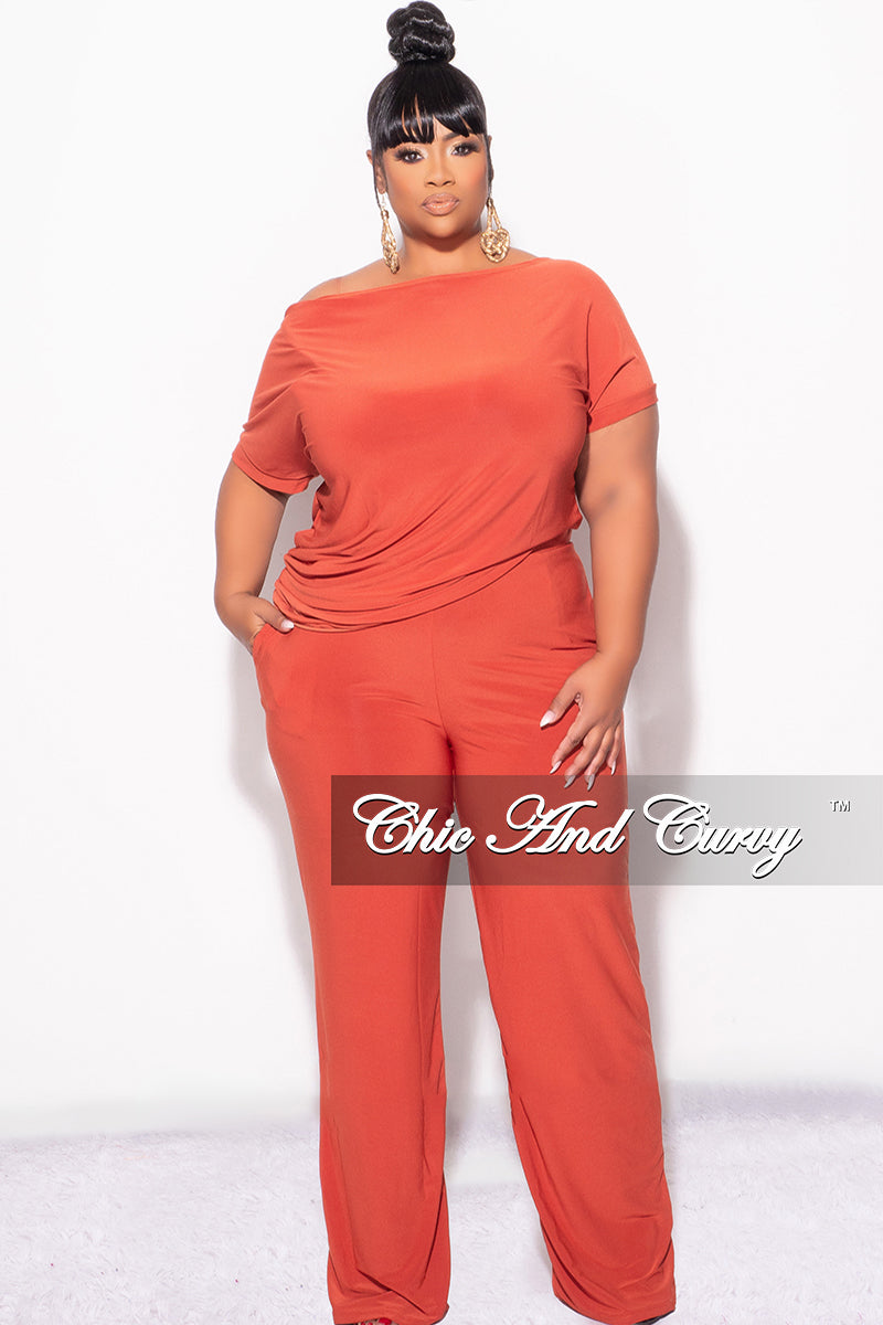 Final Sale Plus Size 2pc Top and Pants Set in Dark Orange Rust