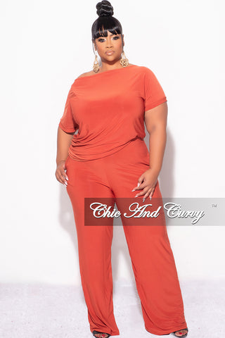 Final Sale Plus Size 2pc Top and Pants Set in Dark Orange Rust