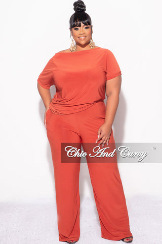 Final Sale Plus Size 2pc Top and Pants Set in Dark Orange Rust