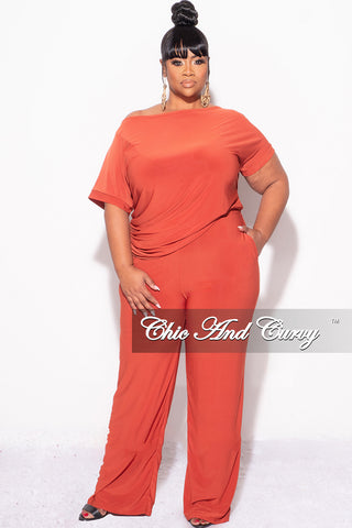 Final Sale Plus Size 2pc Top and Pants Set in Dark Orange Rust