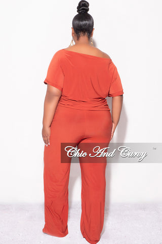 Final Sale Plus Size 2pc Top and Pants Set in Dark Orange Rust