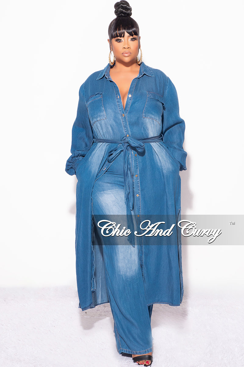 Final Sale Plus Size 2pc Trench Jacket and Pants Set in Denim