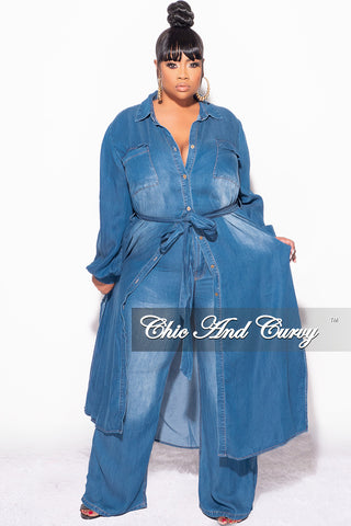 Final Sale Plus Size 2pc Trench Jacket and Pants Set in Denim