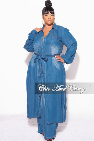 Final Sale Plus Size 2pc Trench Jacket and Pants Set in Denim